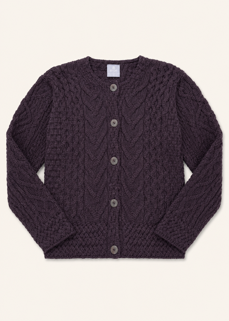 Women's Aran Cable Knit Cardigan | Velvet Plum