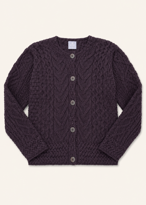 Women's Aran Cable Knit Cardigan | Velvet Plum