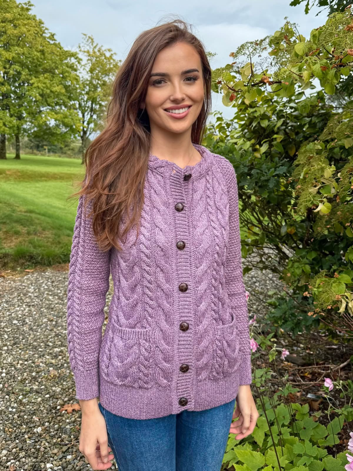 Merino Lumber Aran Cardigan | Lavender - Clearance