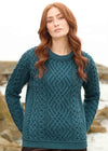 Aran Cable Knit Merino Wool Sweater - Bermuda Blue | Irish Crafted