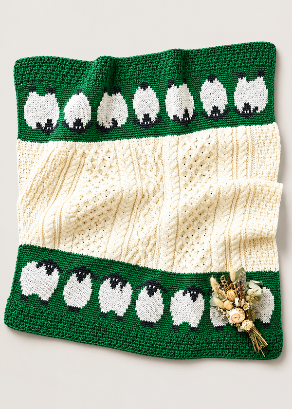 Merino-Aran-Schafdecke für Kinder | Grün