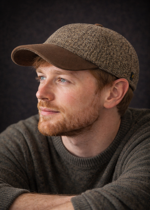 Donegal Tweed Baseball Cap | Irish Brown Salt & Pepper | Hatman of Ireland