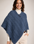 Aran Pure Wool Poncho | Denim - Clearance