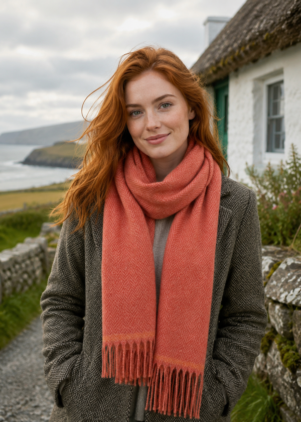 Foxford Lambswool Scarf | Papaya/Orange