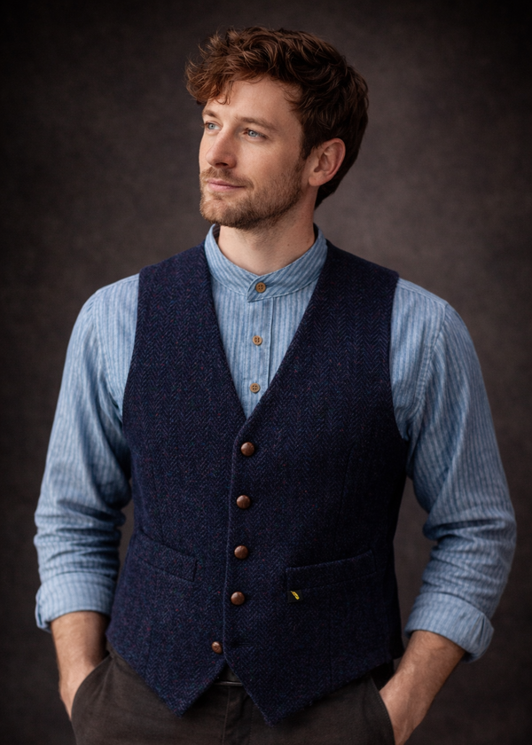 Donegal Tweed Navy Waistcoat | Premium Irish Wool | Hatman of Ireland