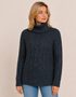 Merino Wool Polo Neck Aran Sweater | Slate - Clearance