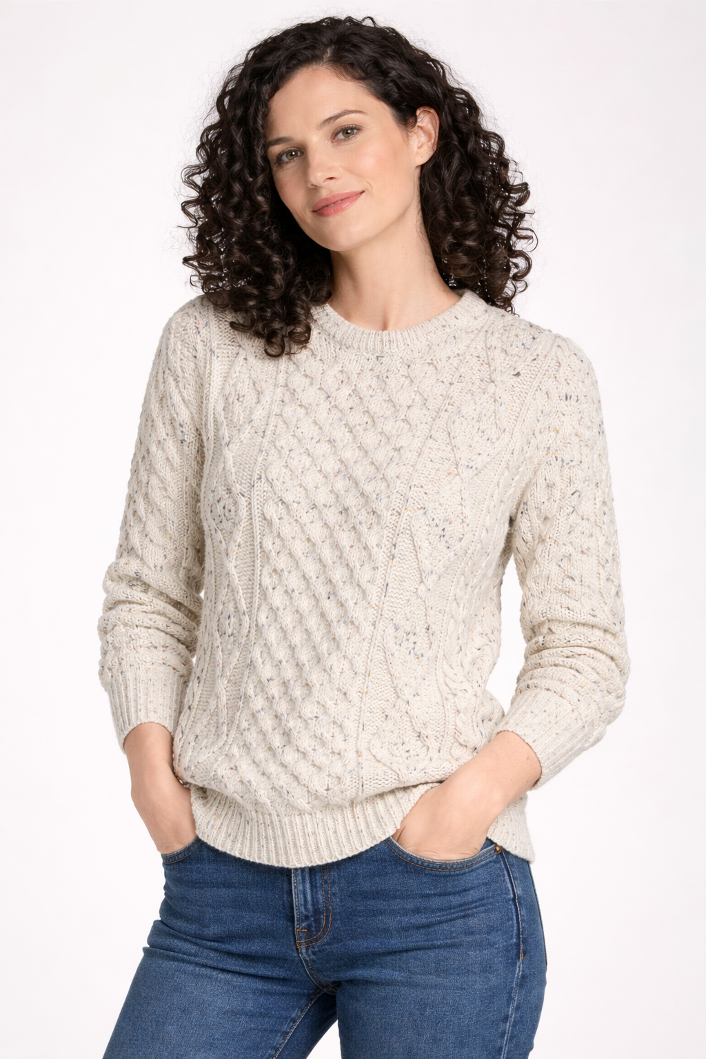 Unisex Aran Wool Sweater - Traditional Irish Knit | Flecked Cream