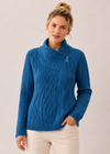 Aran Crafts Women's Bermuda Shannon Cable Knit Side Zip Merino Wool Jacket | Made in Ireland