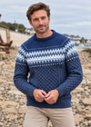 Aran Merino Crew Neck Fair isle Sweater - Denim