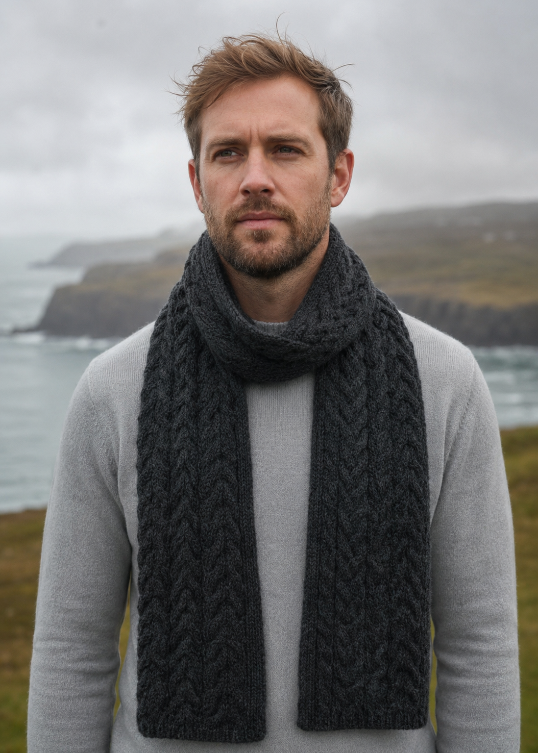 Aran Pure Wool Scarf | Charcoal