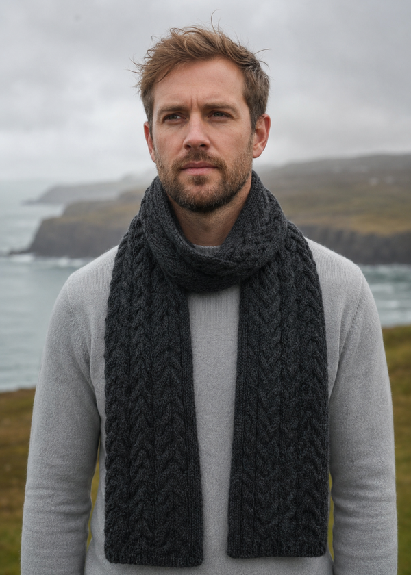 Aran Pure Wool Scarf | Charcoal