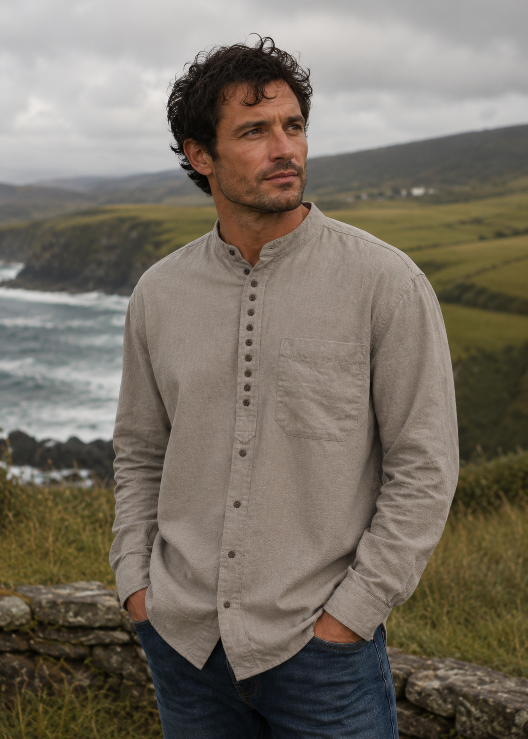 Civilian Men's Grandfather Shirt | Cement
