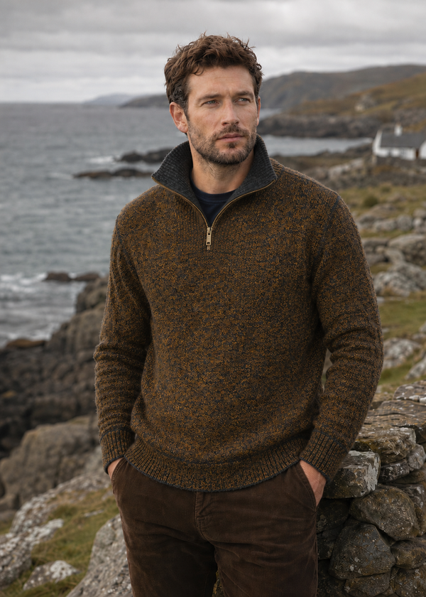 Men's Lambswool Quarter-Zip Sweater | Tapanaede | Irelands Eye