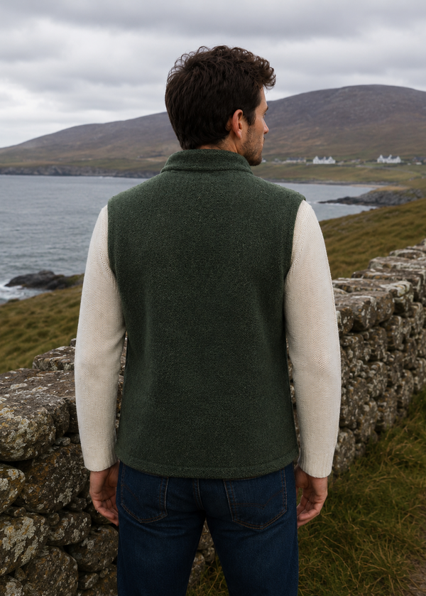 Saol Men's Green Herringbone Virgin Wool Zip Jacket