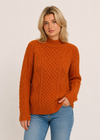 Merino Wool Cowl Neck Aran Sweater | Terracotta 