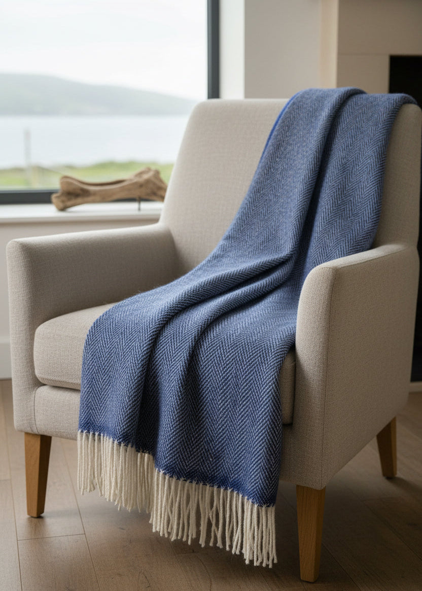 McNutt Bluebell Herringbone Throw | 100% Pure Wool | Irish