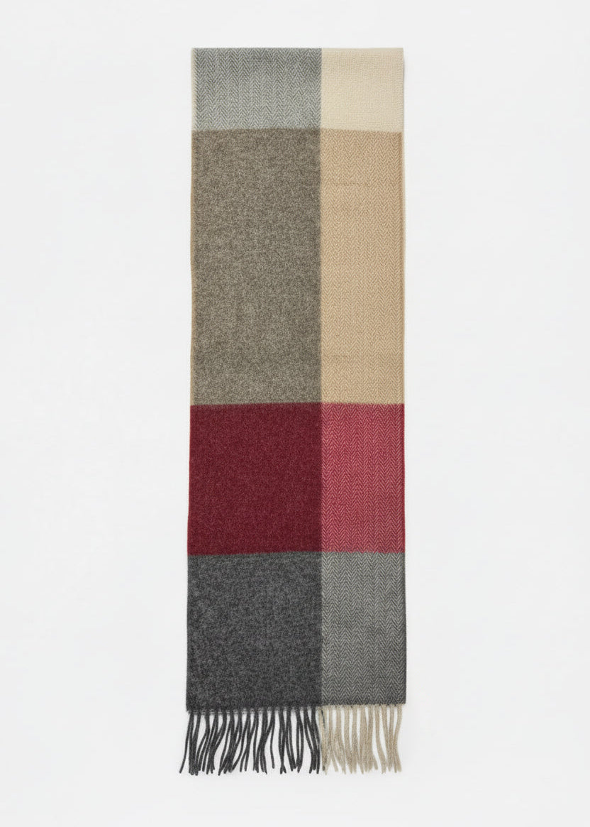 Foxford Tomato Camel Block Stripe Lambswool Scarf