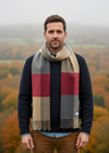 Foxford Tomato Camel Block Stripe Lambswool Scarf