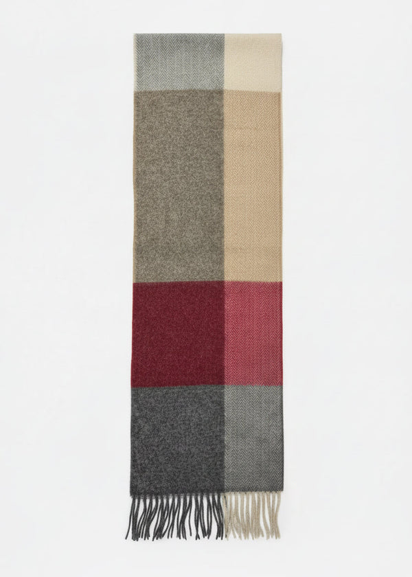 Foxford Tomato Camel Block Stripe Lambswool Scarf