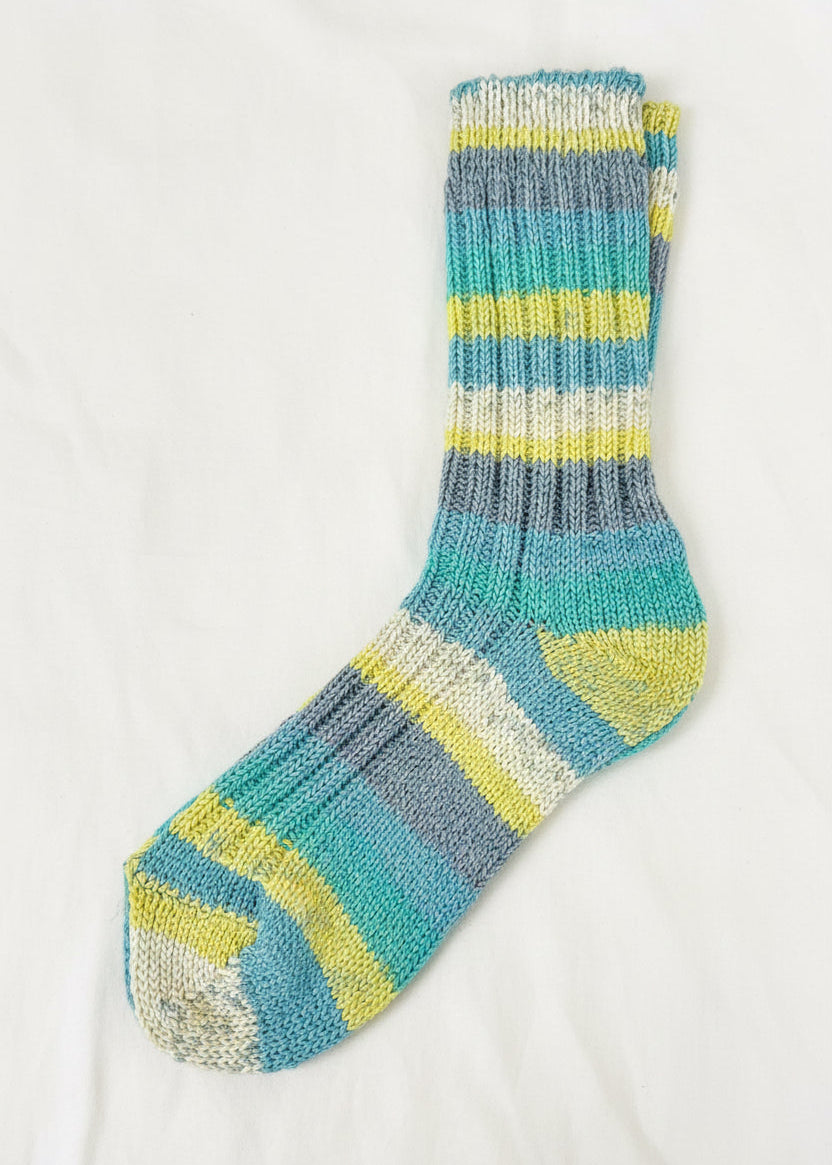 Soft Merino Wool Fair Isle Socks  | Grey Green Blue Yellow