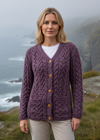 Aran Button-Up Cable Knit Cardigan | Berry Rose