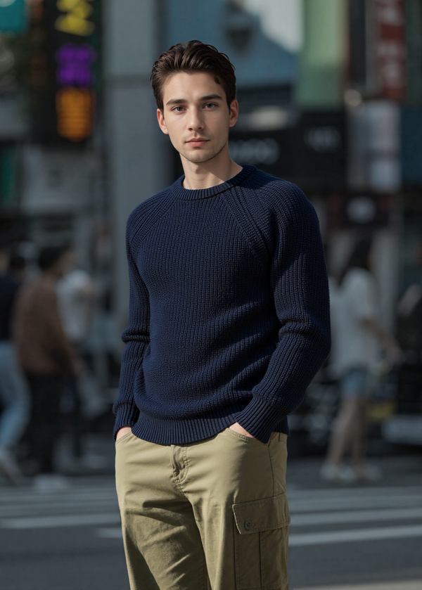 Fisherman Rib Merino Sweater | Navy