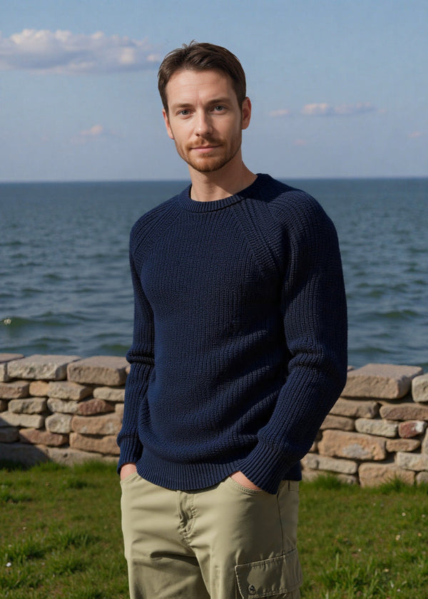 Fisherman Rib Merino Sweater | Navy
