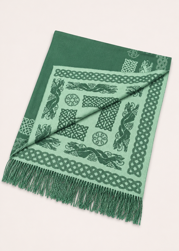 Aran 100% Wool Reversible Celtic Blanket | Sage Green - Clearance