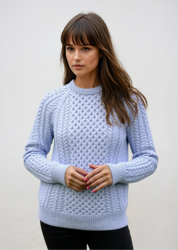 Ladies Slim-Fit Aran Sweater | Sky Blue