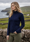 Damen-Aran-Zopfstrickpullover | Marineblau
