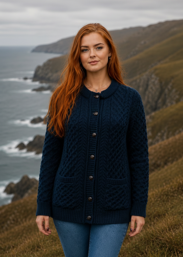 Ocean Aran Lumber Cardigan | 100% Merino Wool