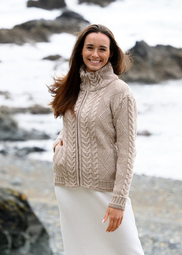 Cable Knit Aran Cardigan | Camel