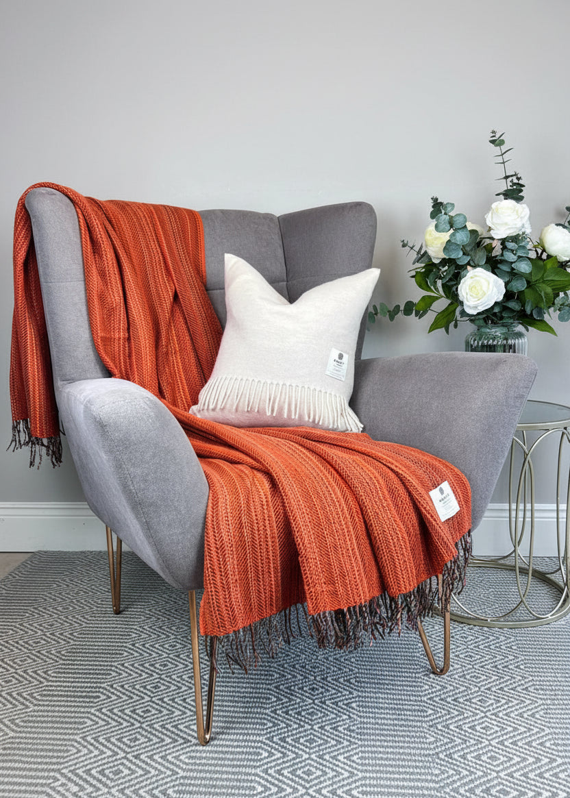 McNutt of Donegal Tangerine Tweed Throw | Pure Irish Wool Blanket