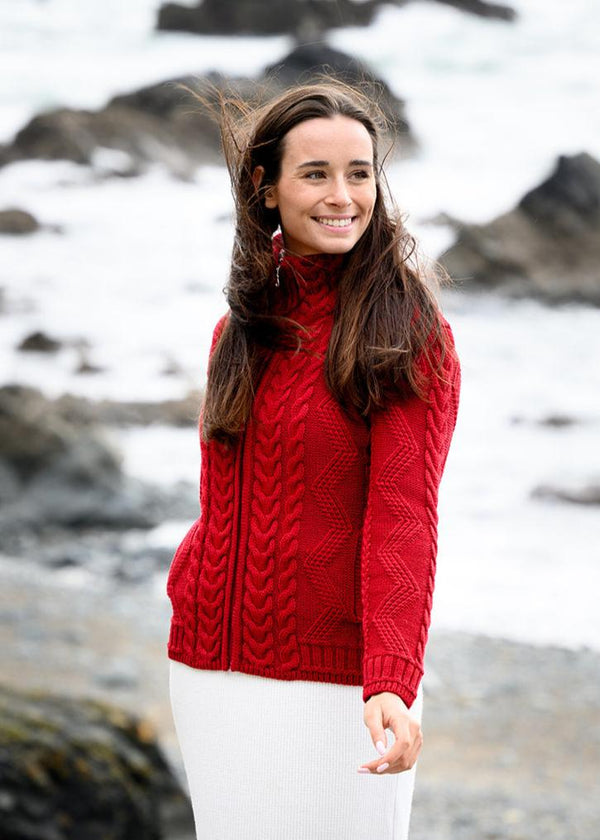 Cable Knit Aran Cardigan | Red