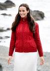 Cable Knit Aran Cardigan | Red