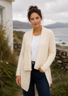 IrelandsEye Damen-Aran-Cardigan mit Wasserfallmuster | Natur