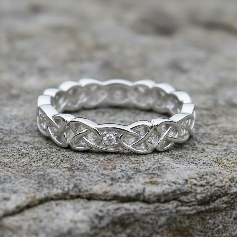 Ladies Silver Celtic Diamond Ring