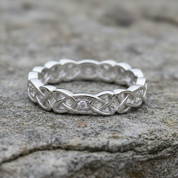 Ladies Silver Celtic Diamond Ring
