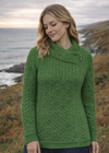 Claddagh Zip Aran Cardigan | Green Leaf | 100% Merino Wool - Clearance