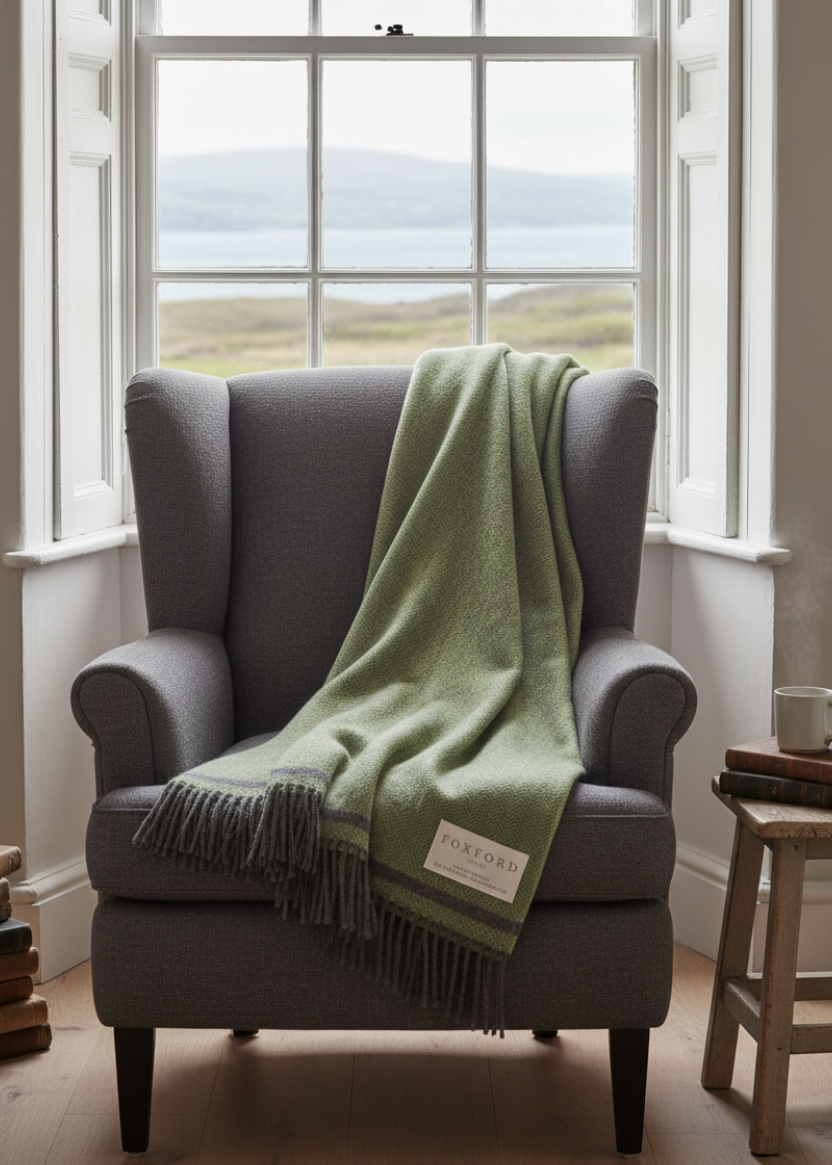 Foxford Lambswool Throw | Eoghan - Leaf Charcoal