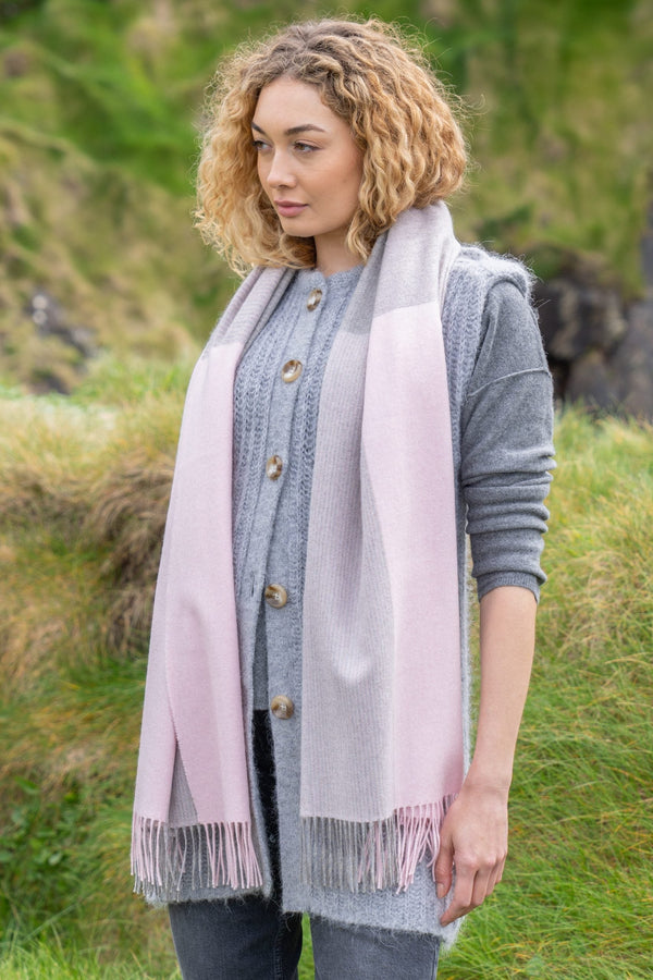 Oversized Merino Scarf | Baby Pink Glencheck