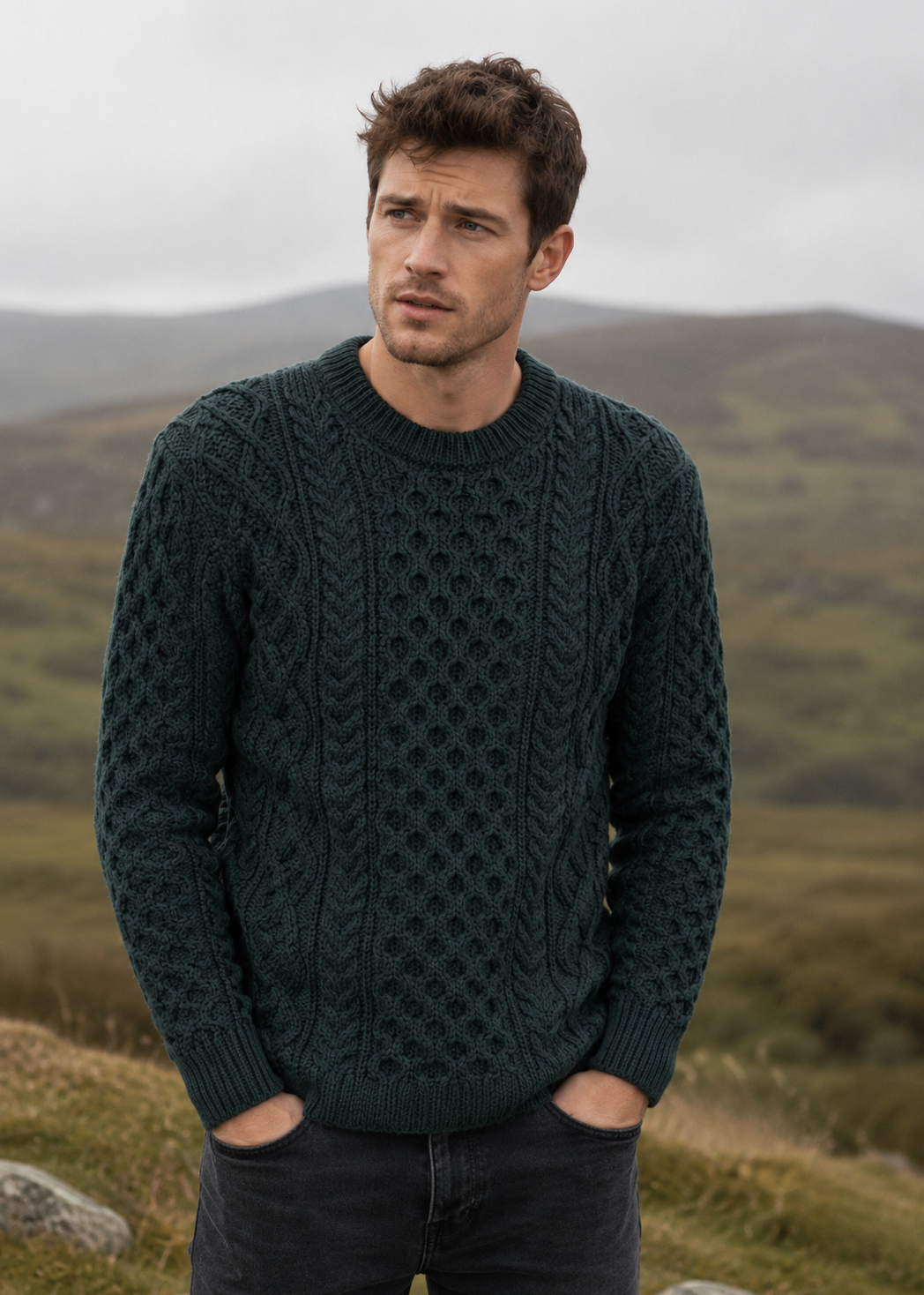 IrelandsEye Aran Merino Wool Sweater | Green