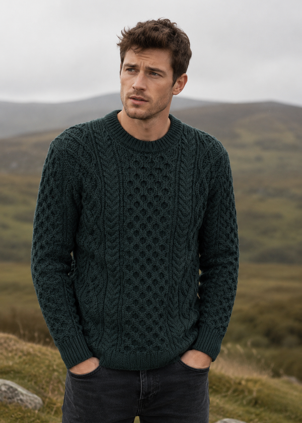 IrelandsEye Aran Merino Wool Sweater | Green