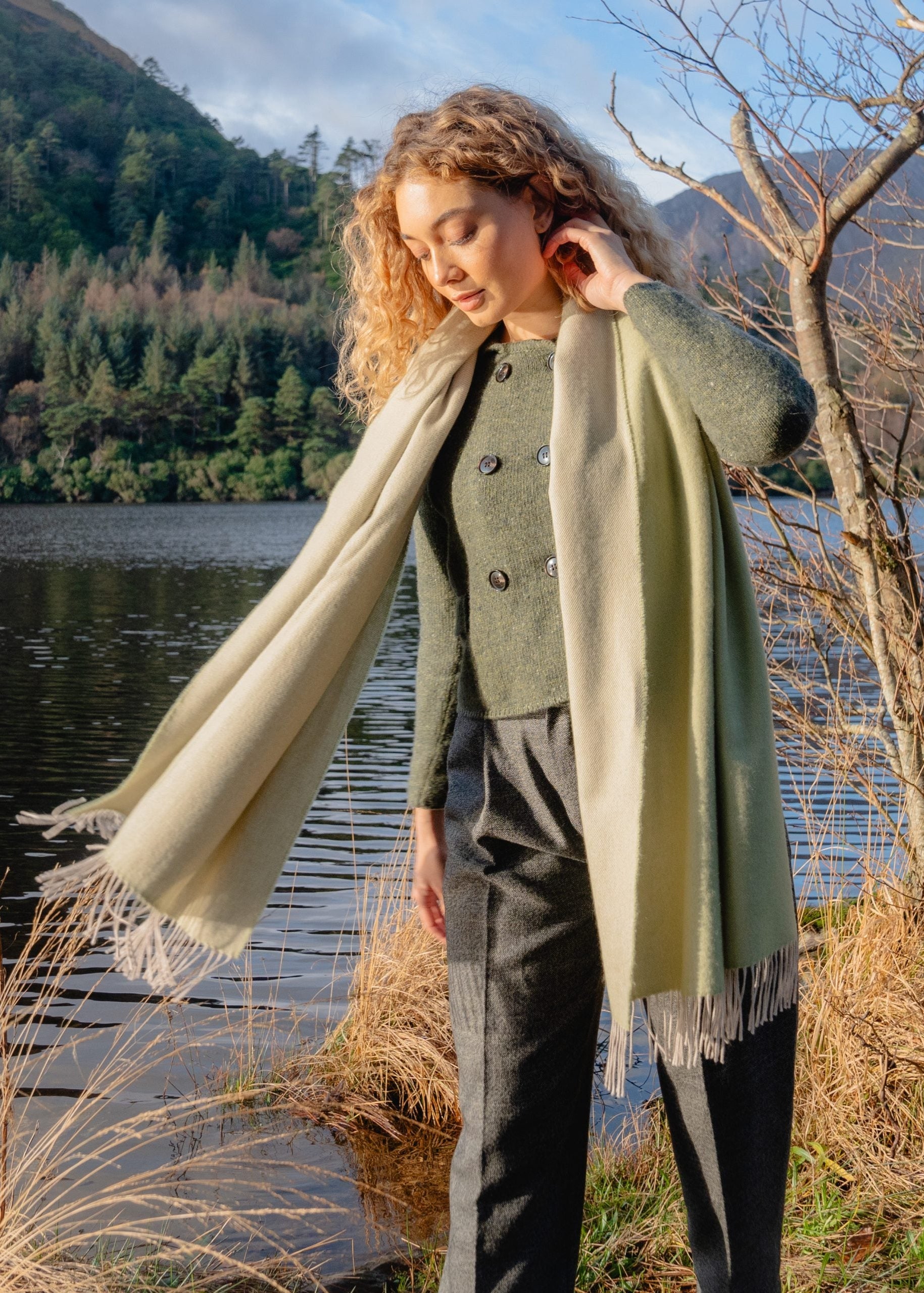 Oversized Merino Wrap Green Oyster