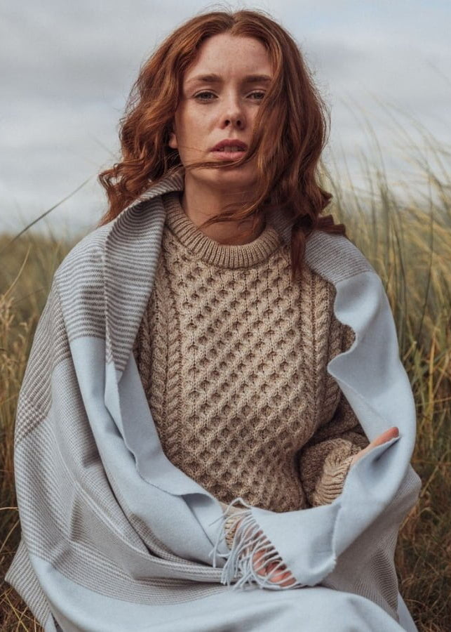 Oversized Merino Scarf | Baby Blue Glencheck