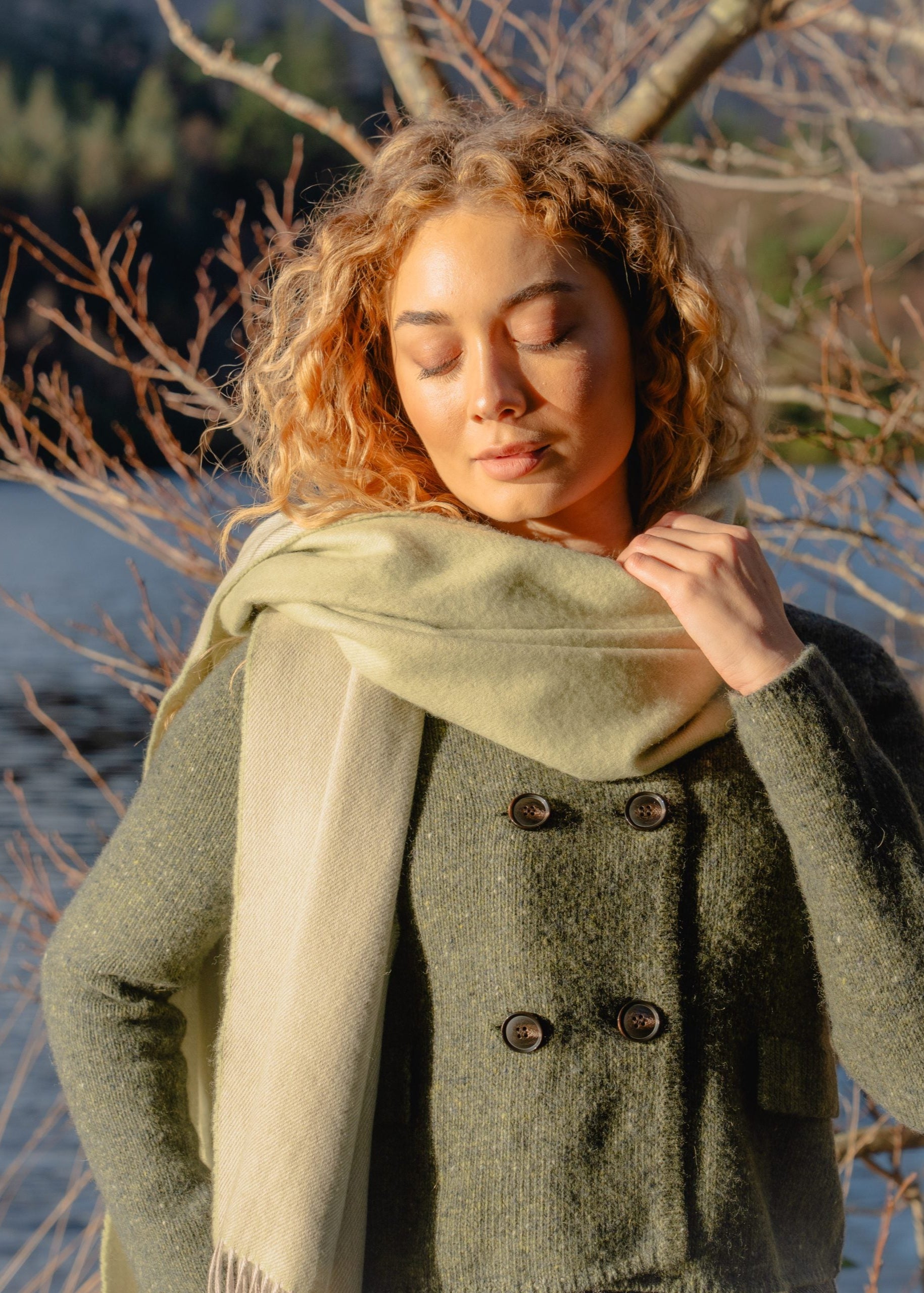 Oversized Merino Wrap Green Oyster