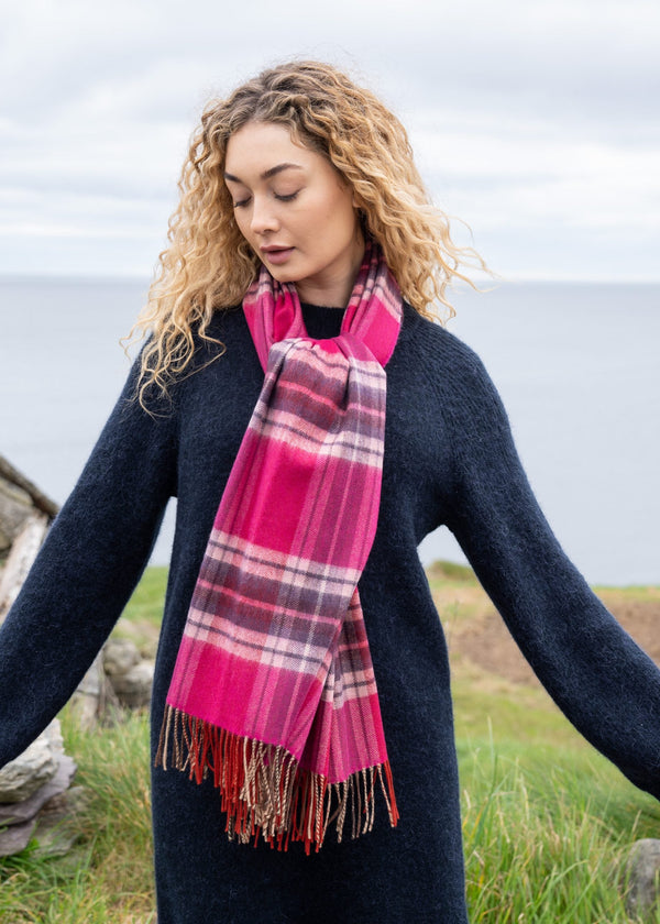 Oversized Merino Scarf | Pink Purple Plaid