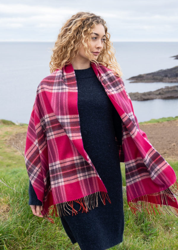 Oversized Merino Scarf | Pink Purple Plaid