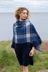 Oversized Merino Scarf | Blue Grey Plaid