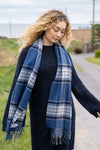 Oversized Merino Scarf | Blue Grey Plaid